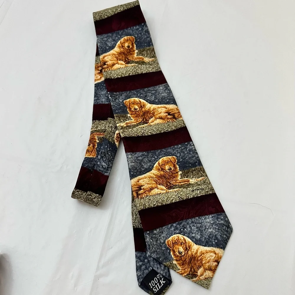 Endangered Species Golden Retriever Dog 100% Silk Necktie Novelty